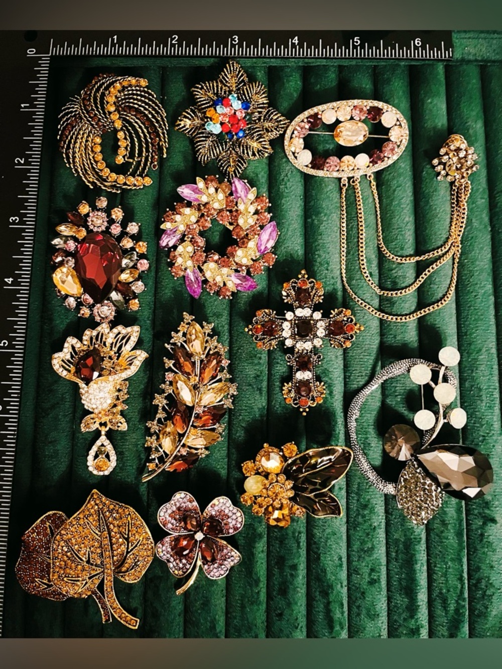 Elegant Statement Purple Brooch Lot 12 Rhinestone Floral Leaf Cross Pins